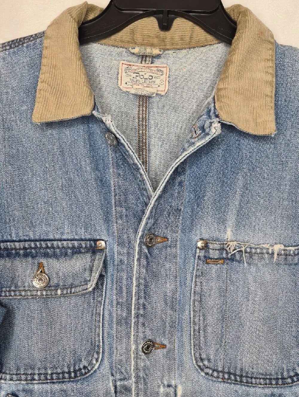 Vintage 80s Polo Ralph Lauren Made in USA Distressed Denim Jacket Medium